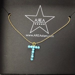 Area Stars Turquoise Beaded Initial “T” Pendant Necklace, NEW